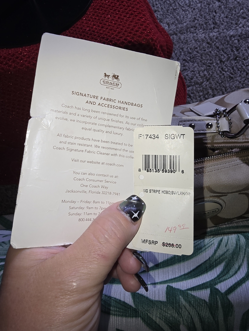 Coach Signature Stripe Hobo Handbag In Preloved Condition - Picture 13 of 13